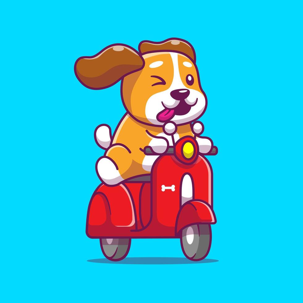 lindo perro montando scooter dibujos animados vector icono ilustración. concepto de icono de transporte de animales vector premium aislado. estilo de dibujos animados plana