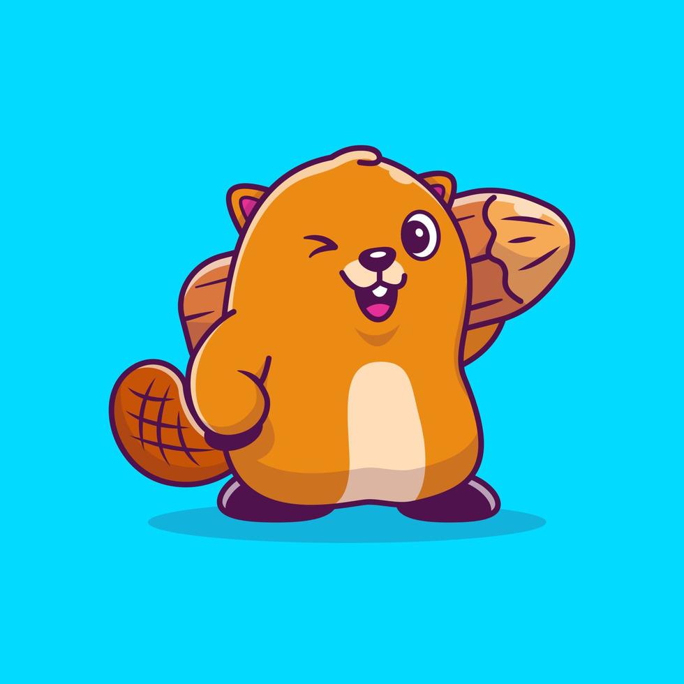 Cute Beaver Holding Wood Cartoon Vector Icon Illustration. Animal Nature Icon Concept Isolated Premium Vector. Flat Cartoon Style