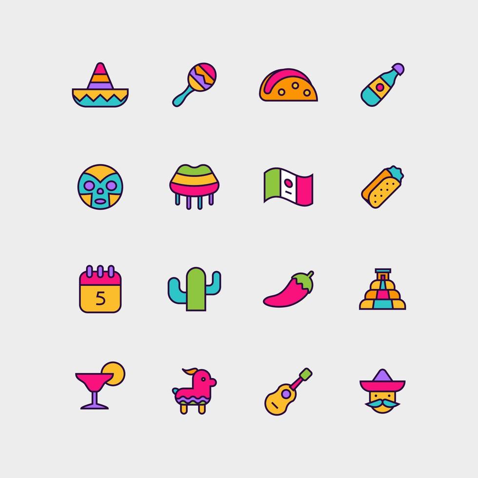 colección de iconos del cinco de mayo vector