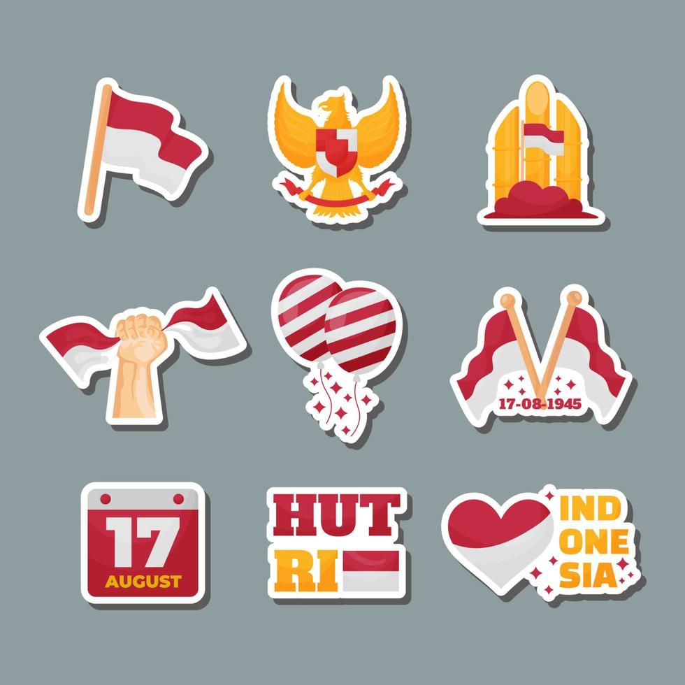 Indonesia Independence Day Sticker Set vector