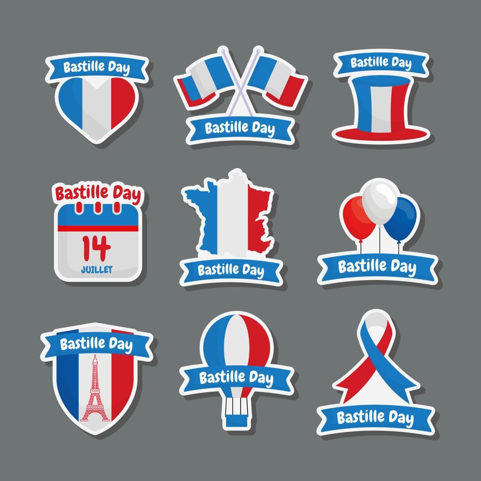 bastille day sticker collection vector