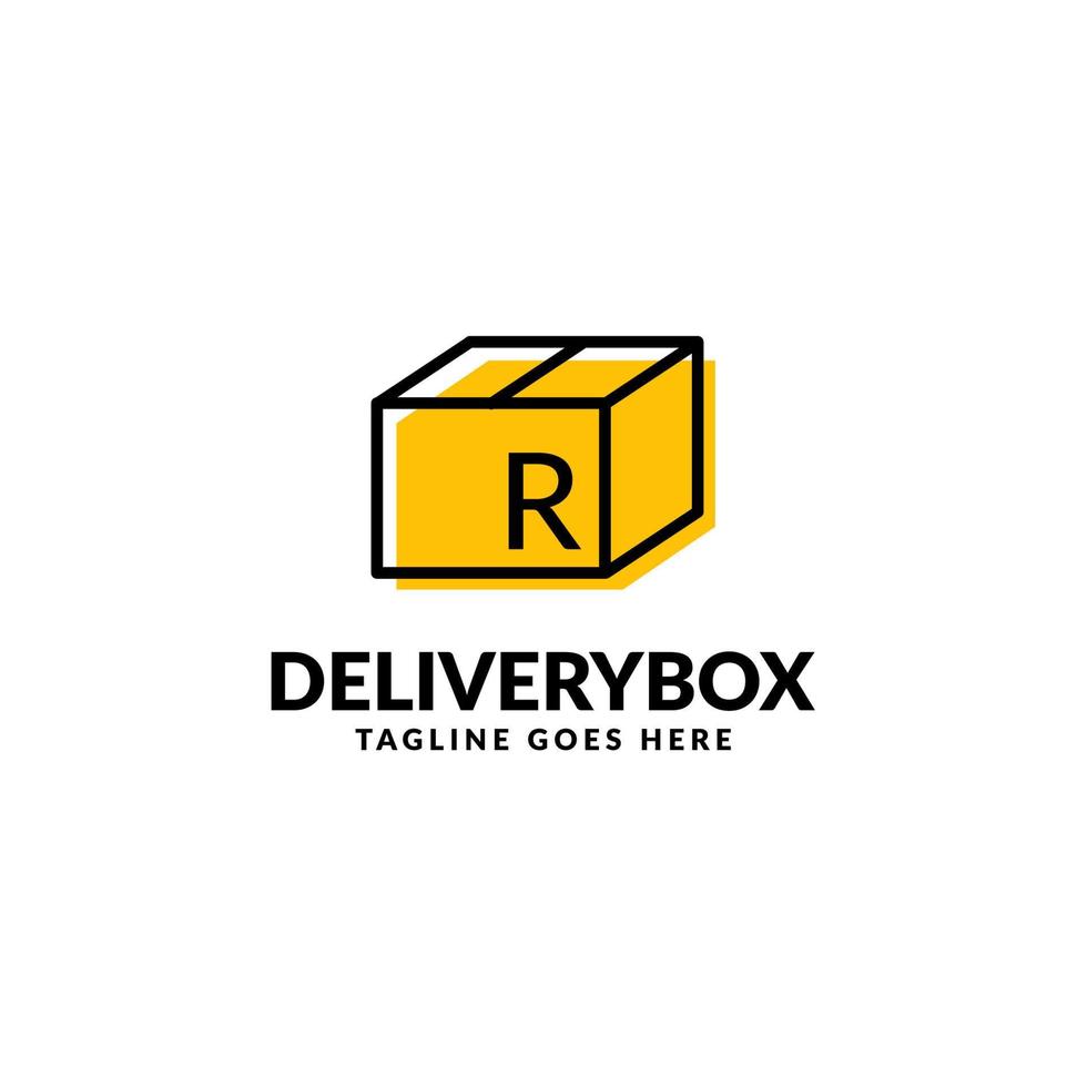 elemento de diseño de logotipo de vector de caja de paquete de envío de letra r