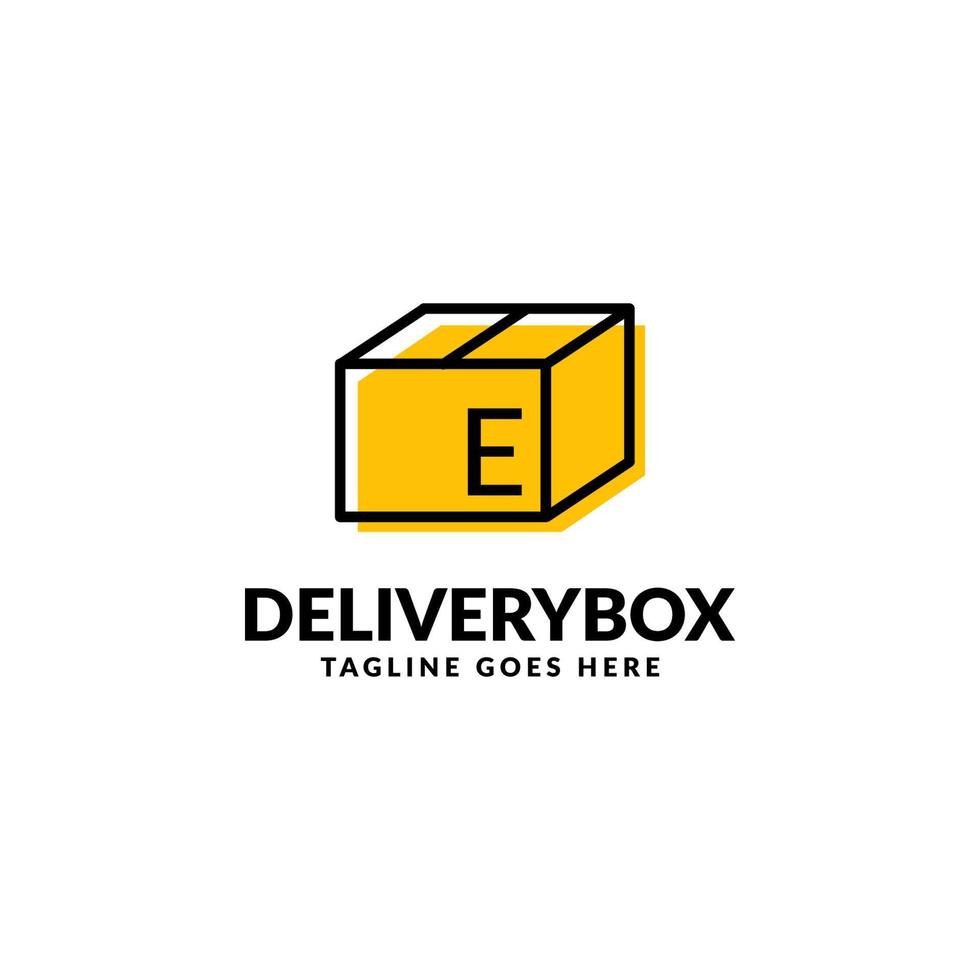 elemento de diseño de logotipo de vector de caja de paquete de envío de letra e