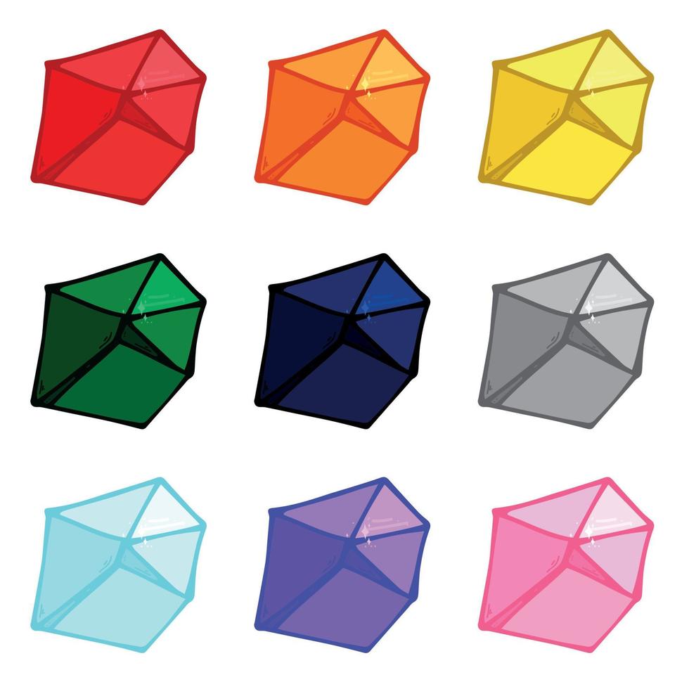 Hand drawn crystals set. Geometric gems diamonds vector illustrations collection. Colorful shard of glass. For geology, jewelry store, decoration, game, web.