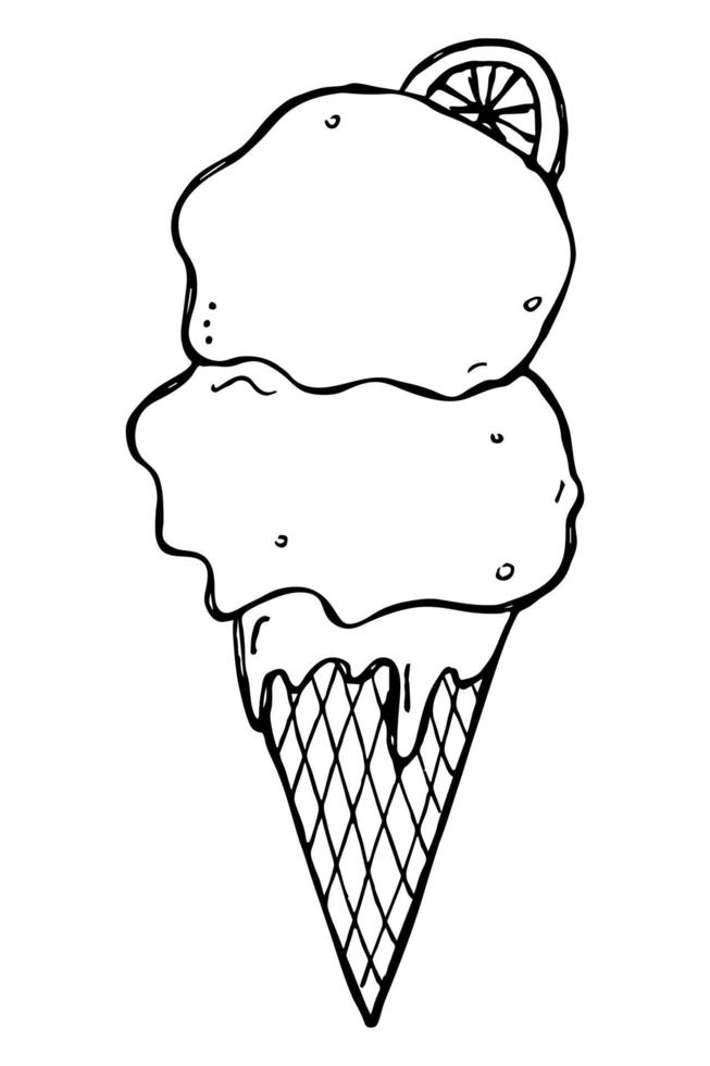 ilustración de helado dibujada a mano vectorial aislada en fondos blancos. lindas imágenes prediseñadas de postre. para impresión, web, diseño, decoración, logotipo. vector