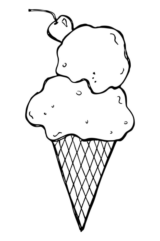 Vector hand drawn ice cream illustration isolated on white backgrounds. Cute dessert clipart. For print, web, design, decor, logo.