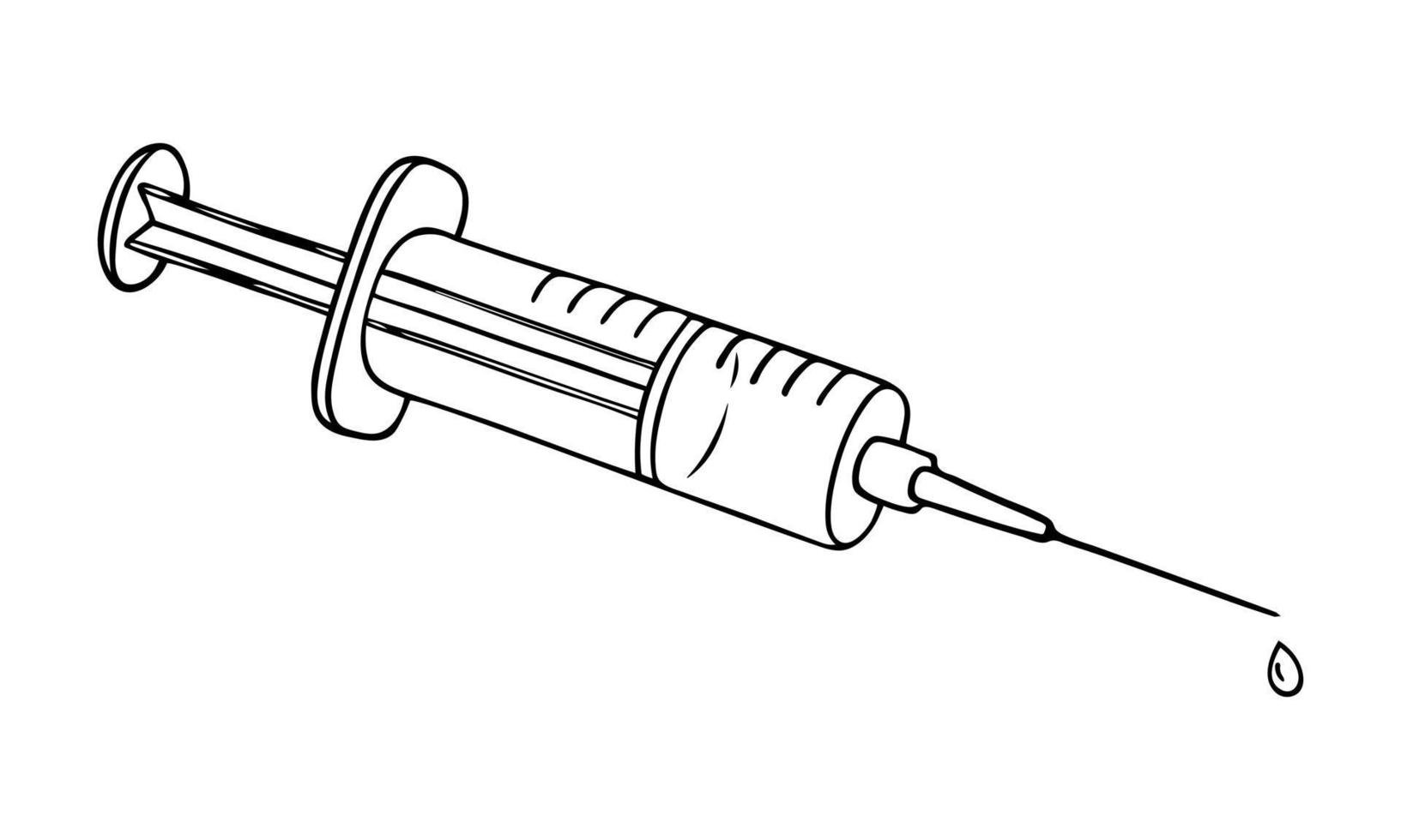 Syringe vector hand drawn outline doodle icon. Covid19 Coronavirus vaccine. Medical injection syringe as using drugs or hospital service concept. For print, web, design, decor, logo.