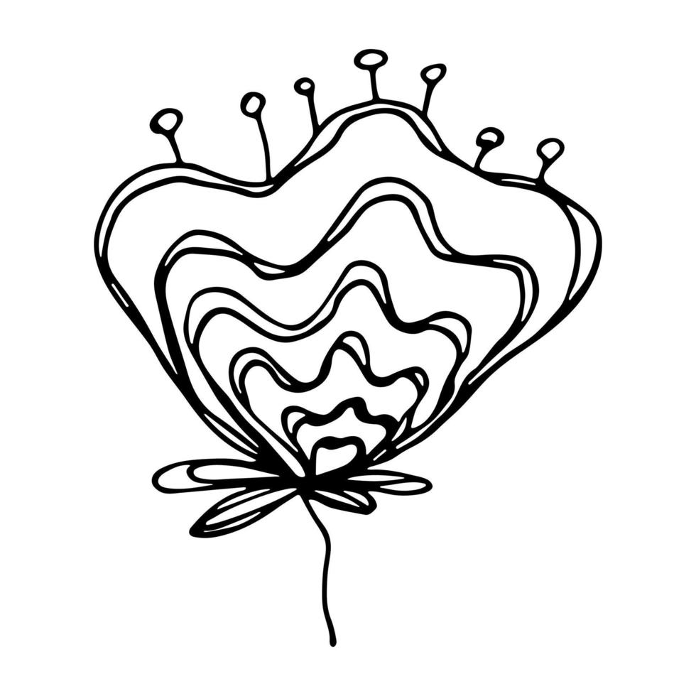 Vector simple flower doodle clipart. Hand drawn floral illustration isolated on white background. For print, web, design, decor, logo.