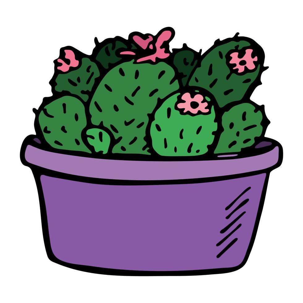 lindo cactus simple dibujado a mano. planta de interior en una maceta clipart. ilustración de cactus aislado sobre fondo blanco. garabato hogareño acogedor. vector