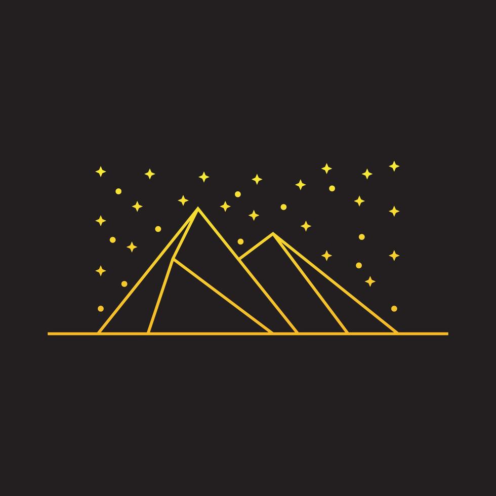 mountain night with line art style logo design vector