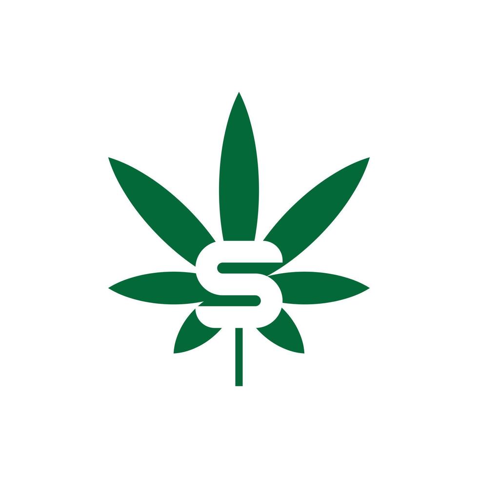 diseño de logotipo de hoja de cannabis letra s vector