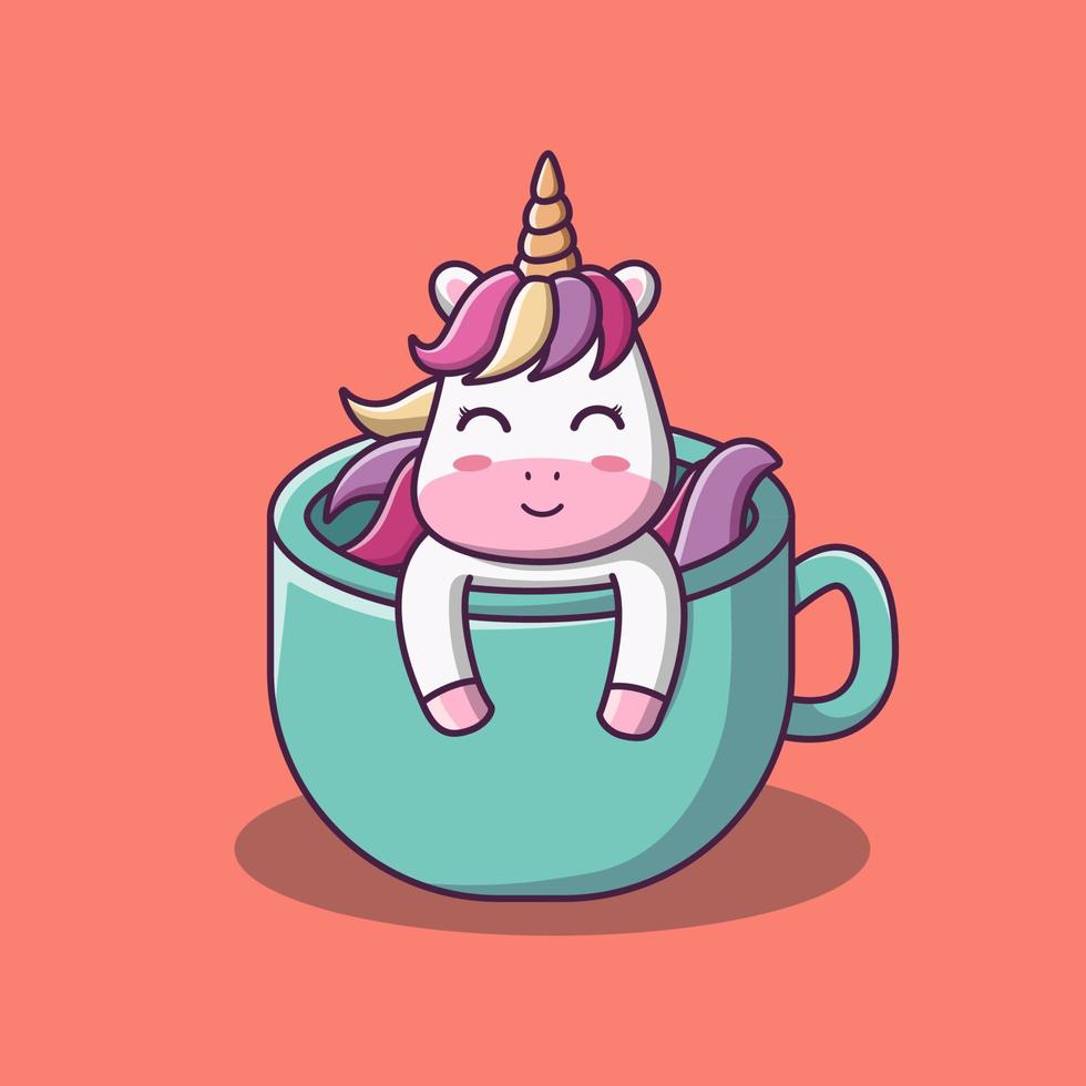 Cute cartoon unicorn in a cup, vector cartoon illustration, cartoon clipart