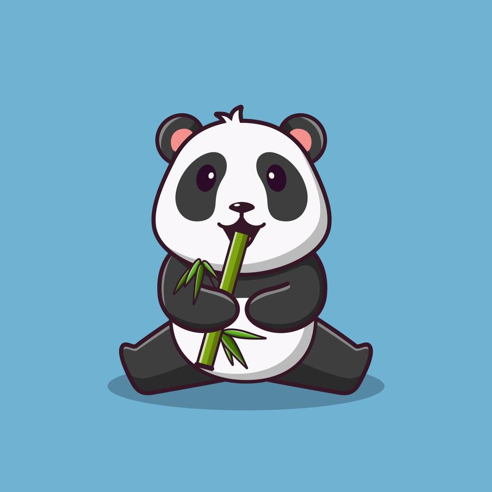lindo panda de dibujos animados comiendo bambú, ilustración de dibujos animados vectoriales, clipart de dibujos animados vector