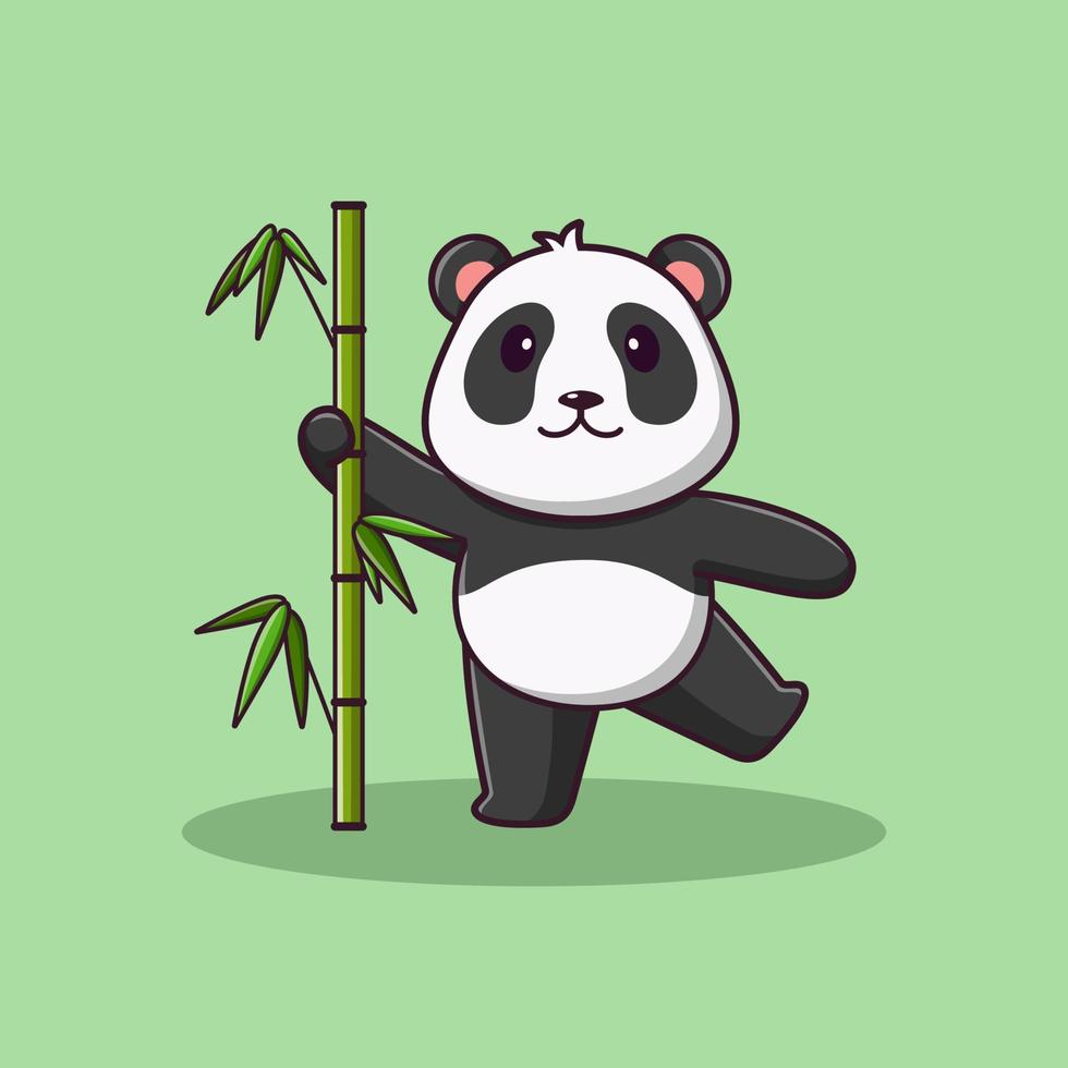 lindo panda de dibujos animados sosteniendo bambú, ilustración de dibujos animados vectoriales, clipart de dibujos animados vector
