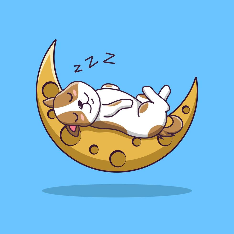 lindo perro de dibujos animados durmiendo en la luna, ilustración de dibujos animados vectoriales, imágenes prediseñadas de dibujos animados vector