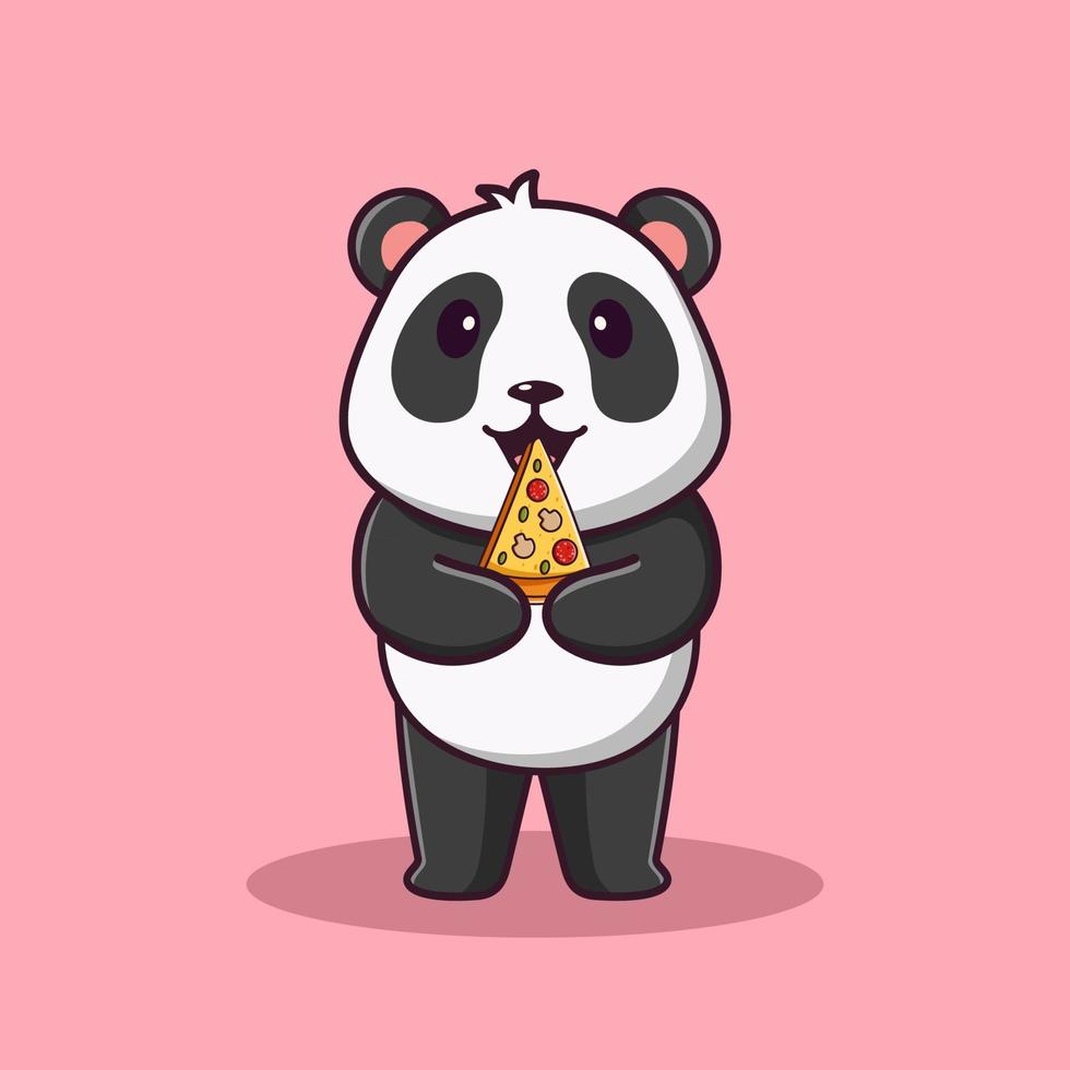 Cute cartoon panda eating pizza,vector cartoon illustration,cartoon clipart vector