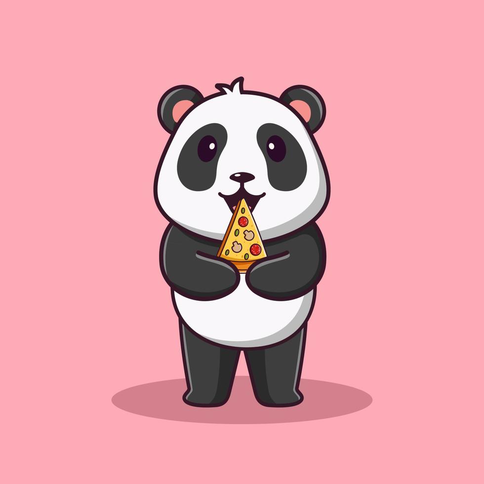 lindo panda de dibujos animados comiendo pizza, ilustración de dibujos animados vectoriales, imágenes prediseñadas de dibujos animados vector