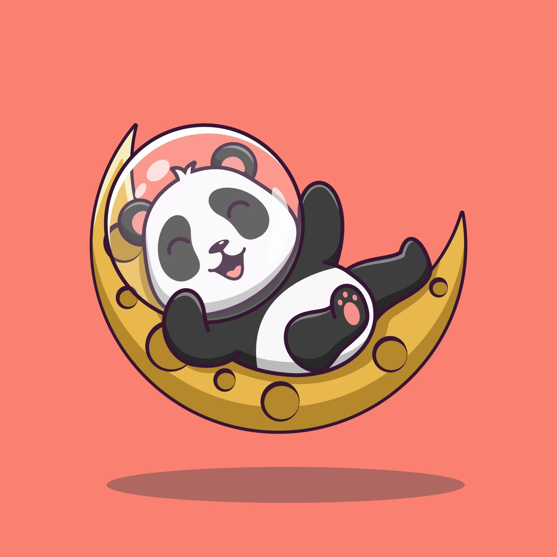 Cute cartoon panda sleeping on the moon,vector cartoon illustration ...