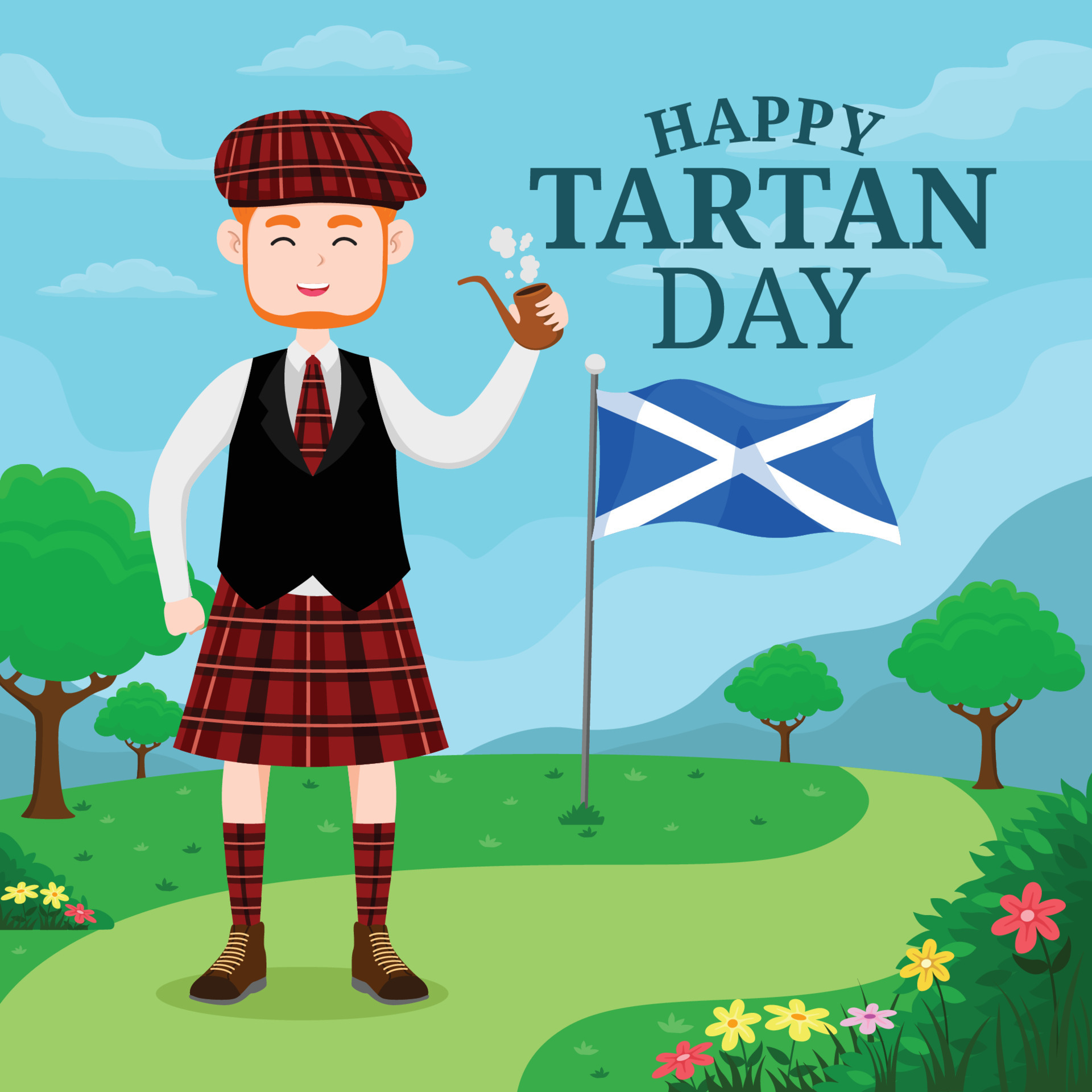 Happy Tartan Day with Scottish Man 7404922 Vector Art at Vecteezy Happy Tartan Day with Scottish Man 7404922 Vector Art at Vecteezy