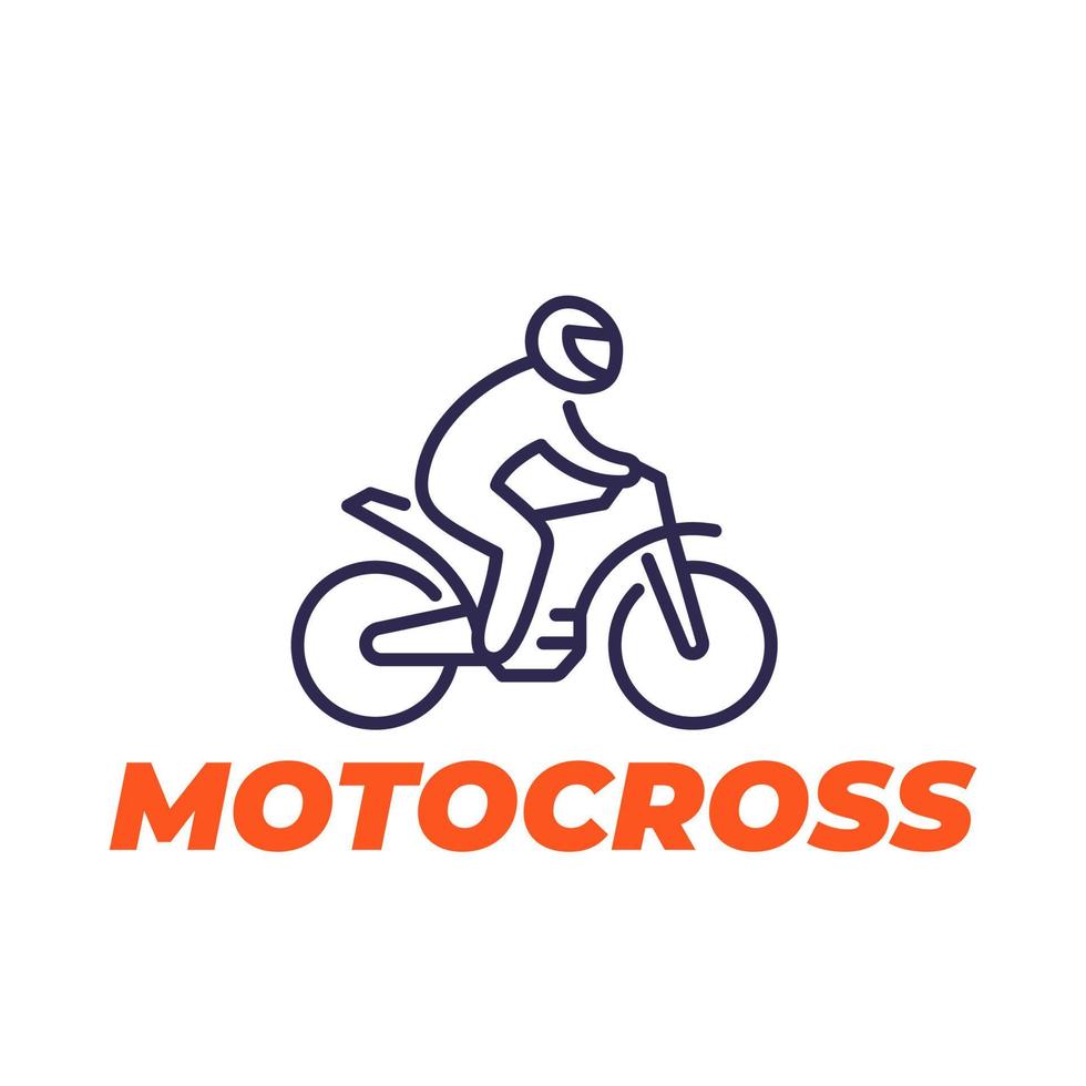 icono de la línea de motocross, jinete en una motocicleta vector