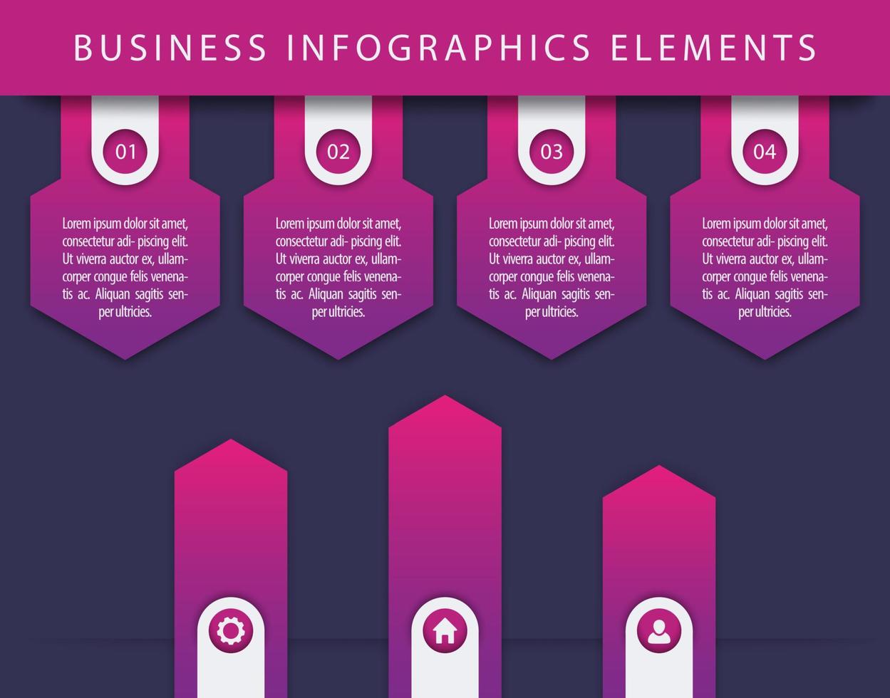 Business Infographics elements, 1, 2, 3, 4, steps, timeline, growth arrows, violet version vector