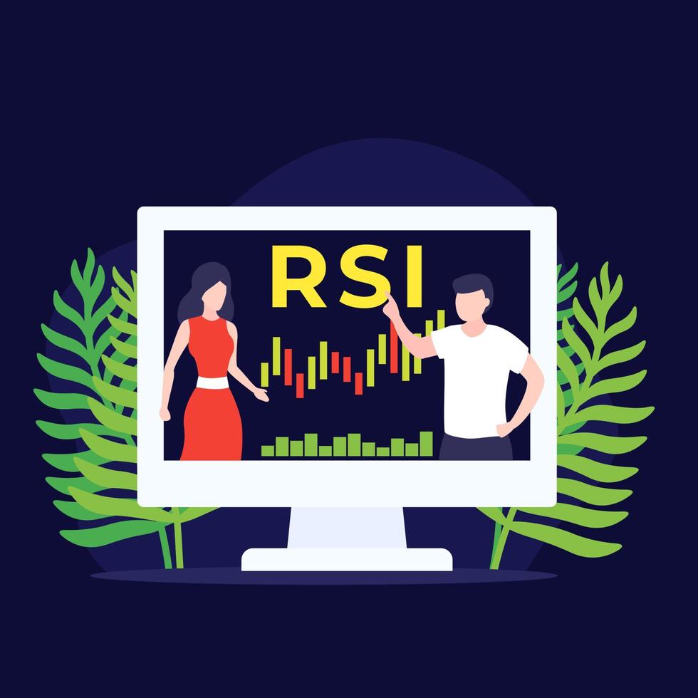 RSI trading indicator, vector illustration with people