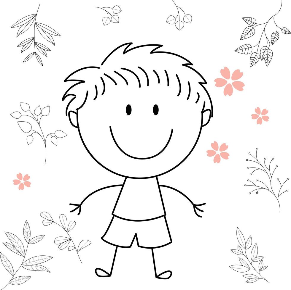 ilustración de actividad de dibujos animados de un niño sonriente para el libro de colorear para niños y el libro para niños. imagen vectorial eps. vector