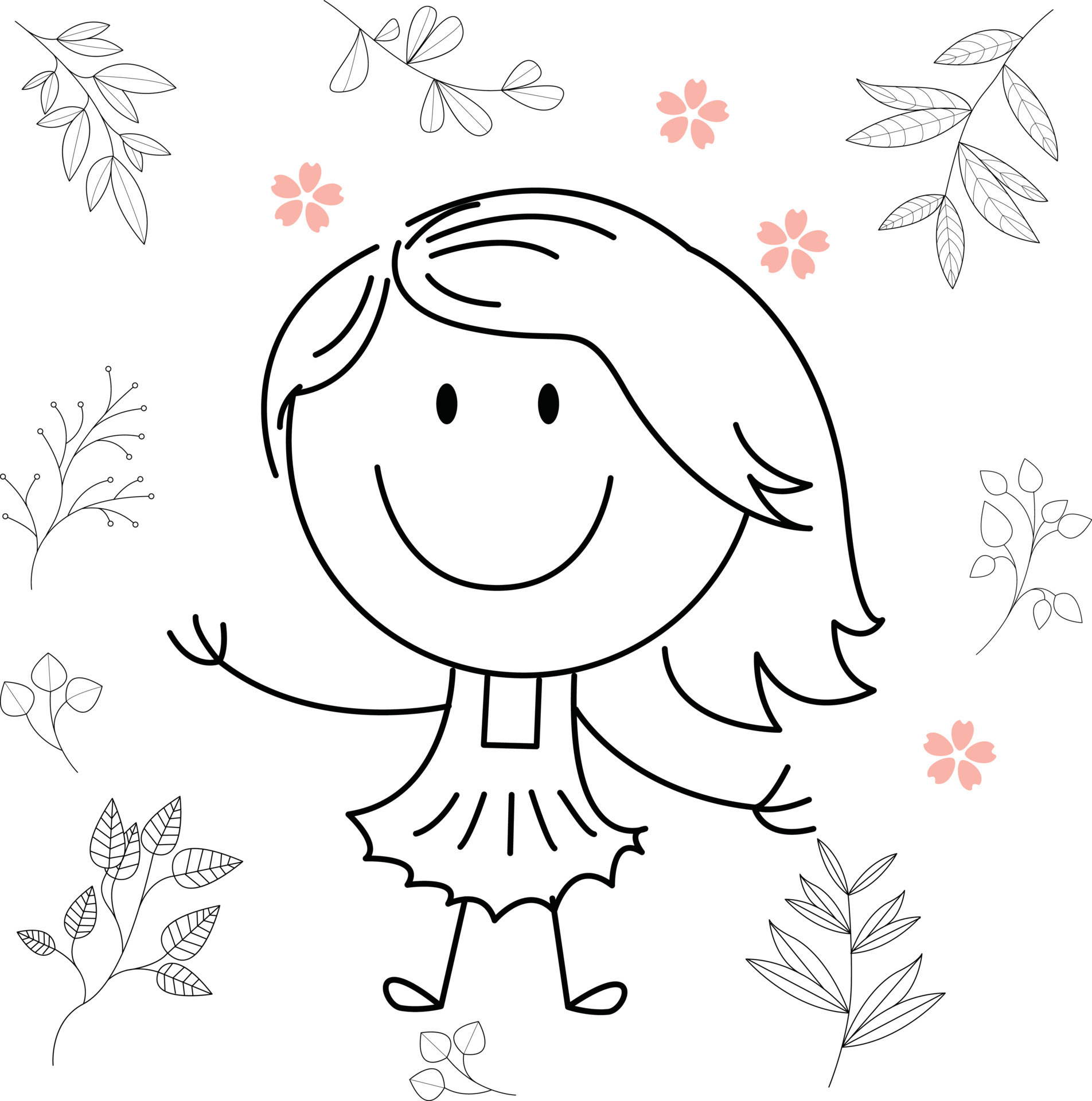 Anime Girl Smiling, Vector Coloring for Children Stock Vector