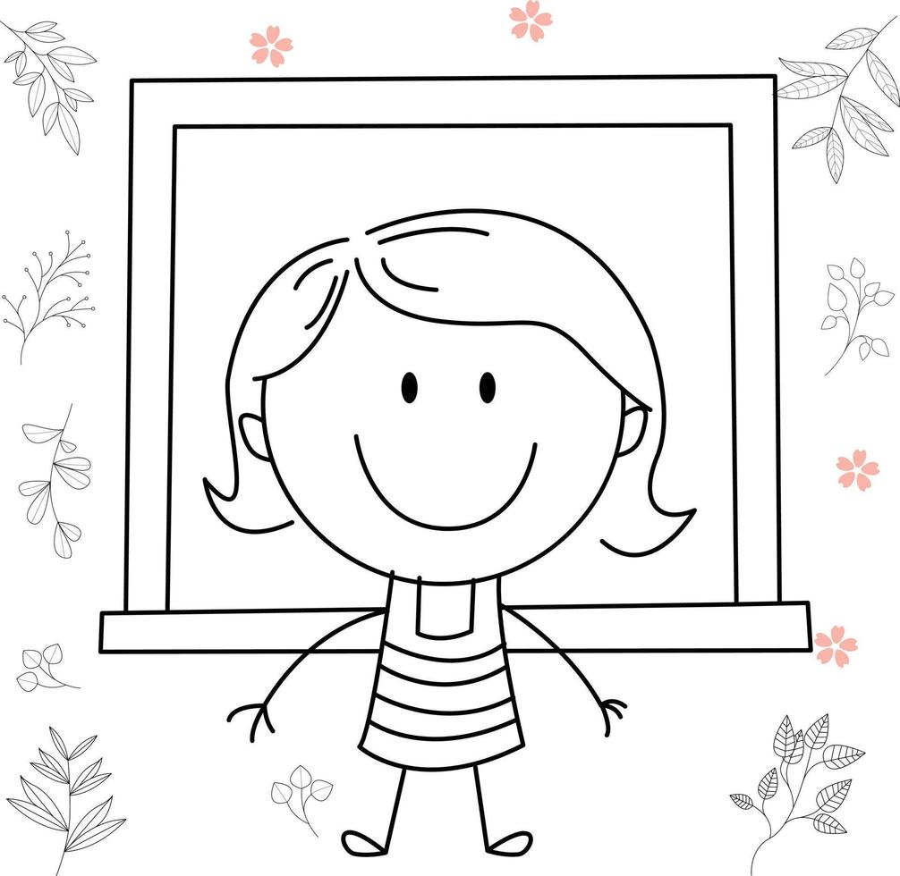 cartoon activity illustration of a smiling child for children's coloring book, and children's book. eps vector image.