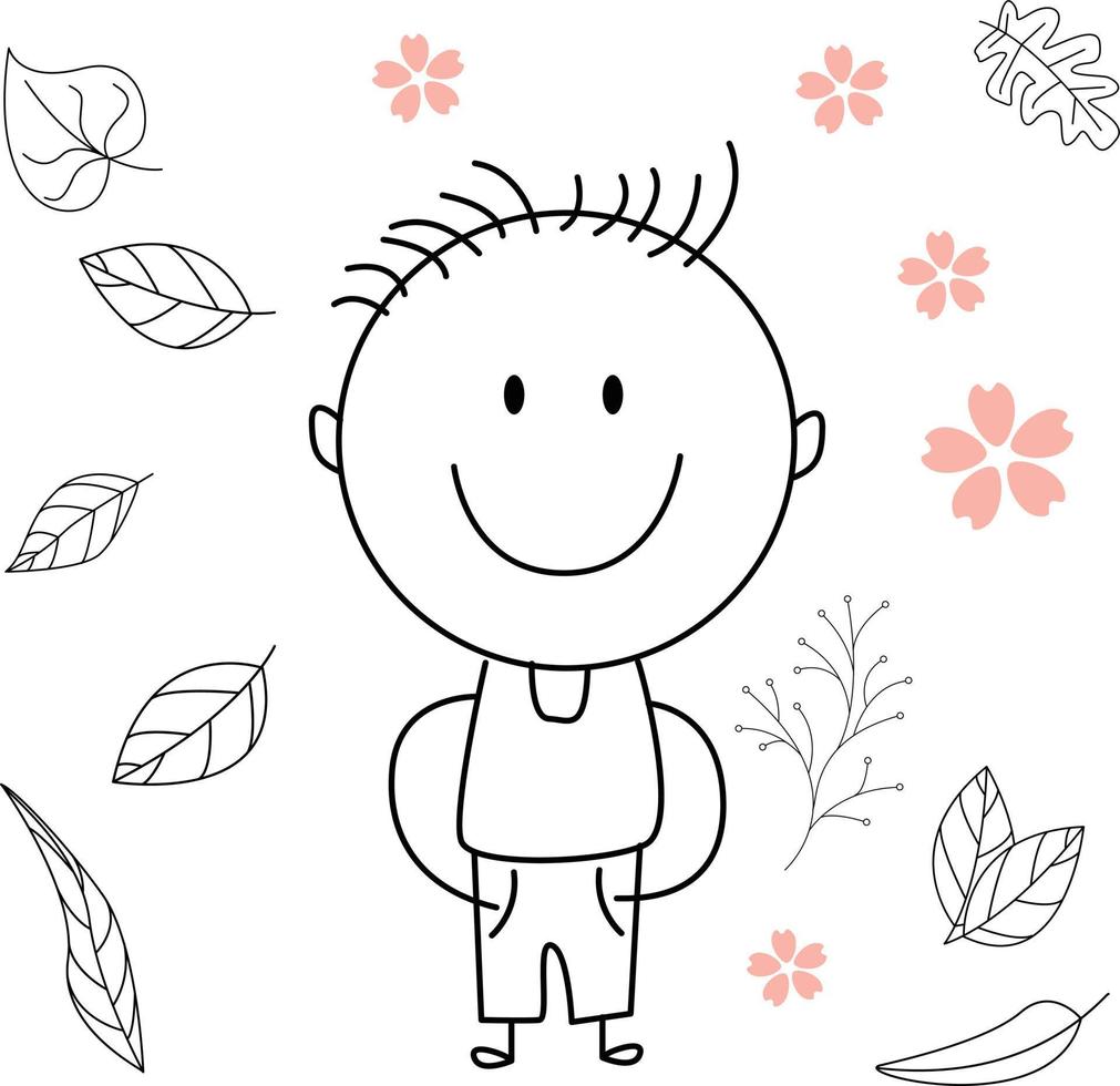 ilustración de actividad de dibujos animados de un niño sonriente para el libro de colorear para niños y el libro para niños. imagen vectorial eps. vector