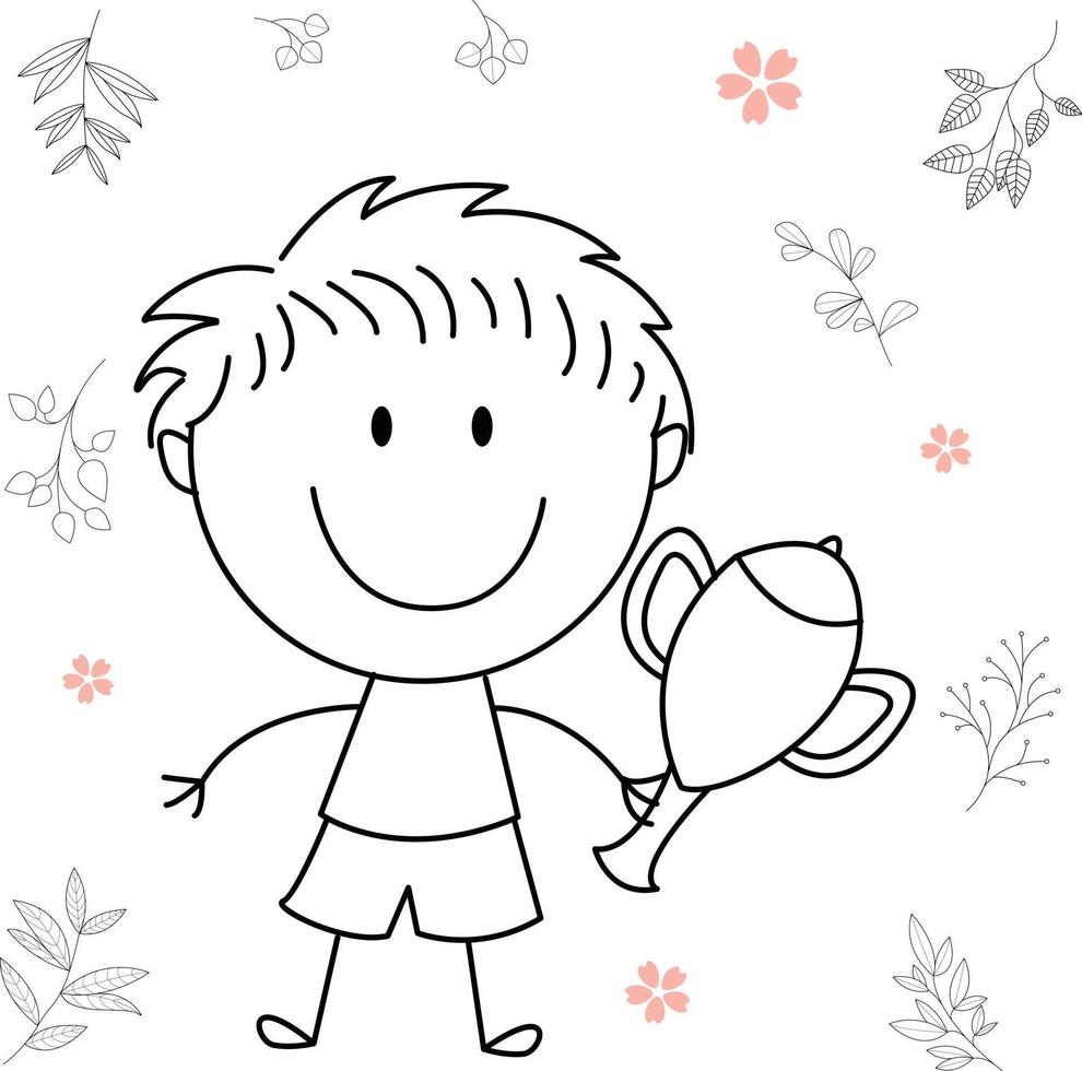 cartoon activity illustration of a smiling child for children's coloring book, and children's book. eps vector image.