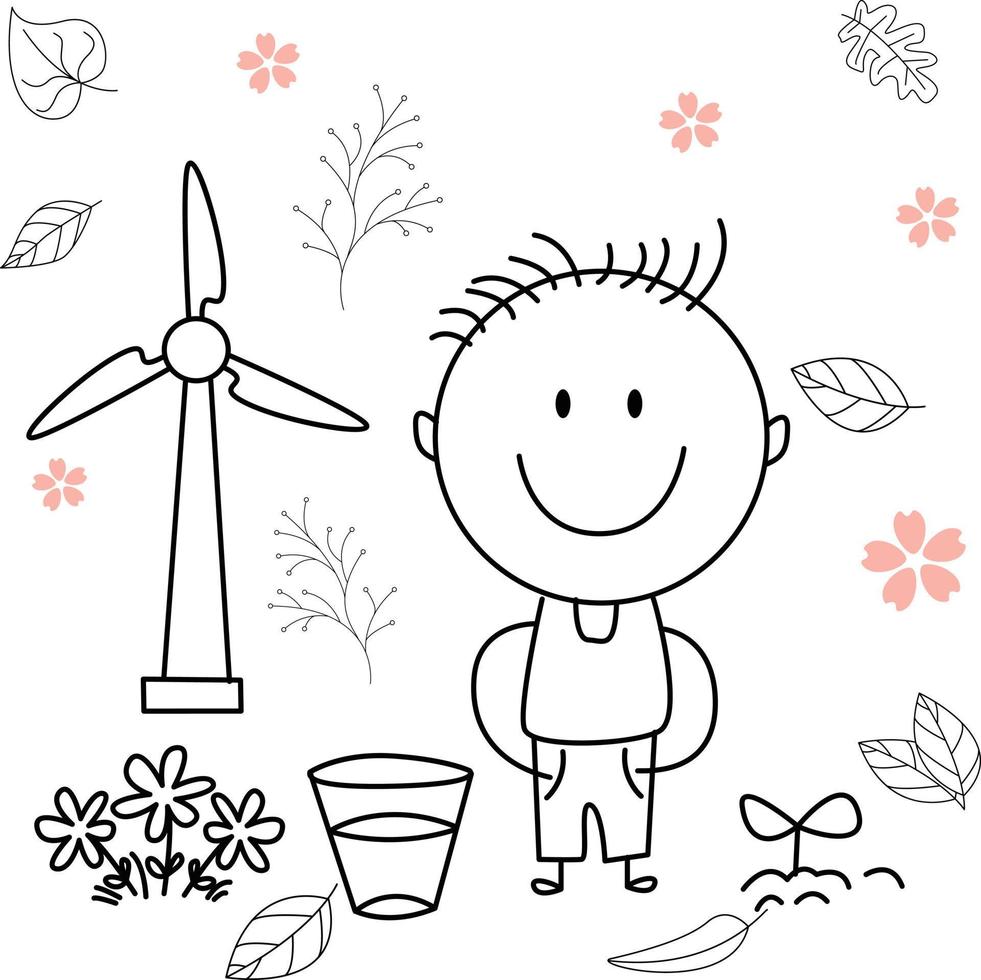 cartoon activity illustration of a smiling child for children's coloring book, and children's book. eps vector image.