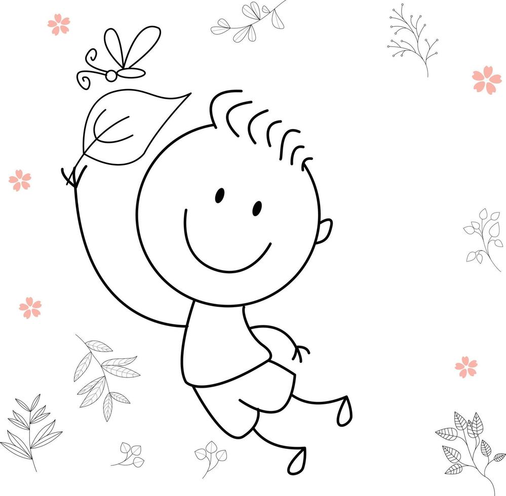 cartoon activity illustration of a smiling child for children's coloring book, and children's book. eps vector image.