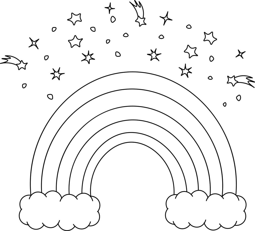 fun cartoon illustration of a rainbow above the clouds. for children's ...