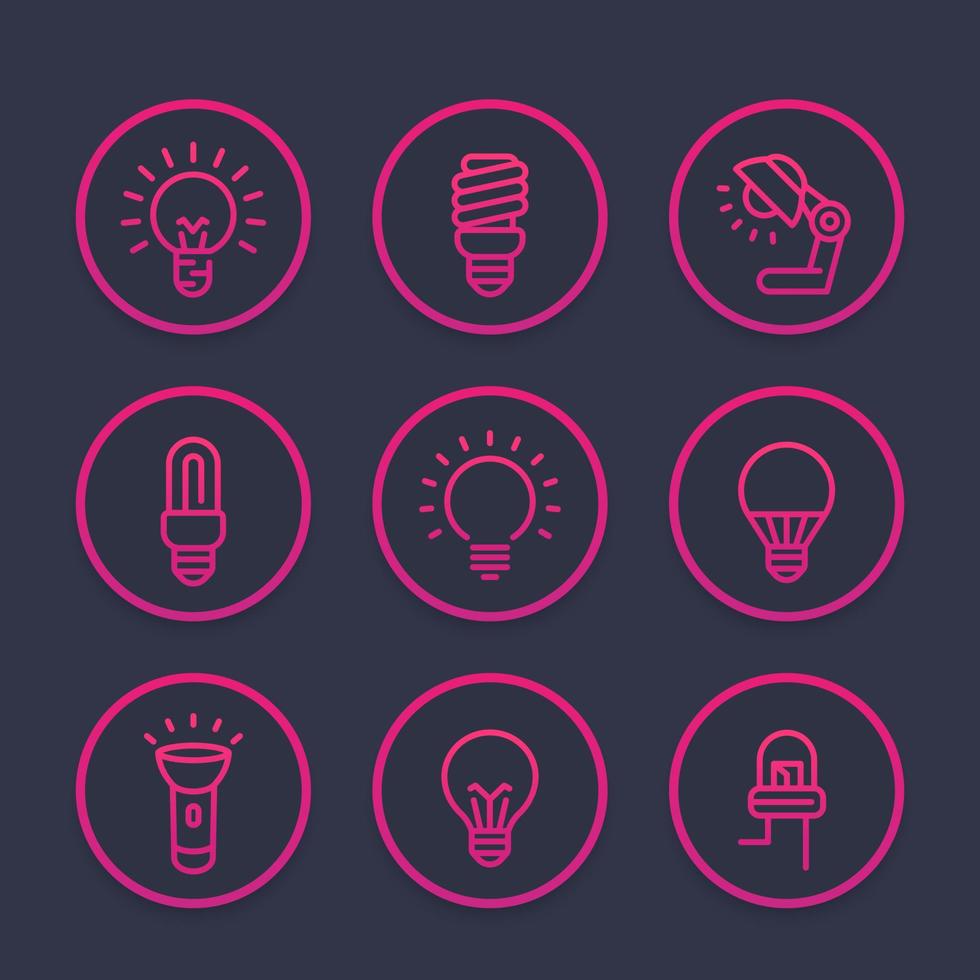 light bulbs icons set, linear style vector