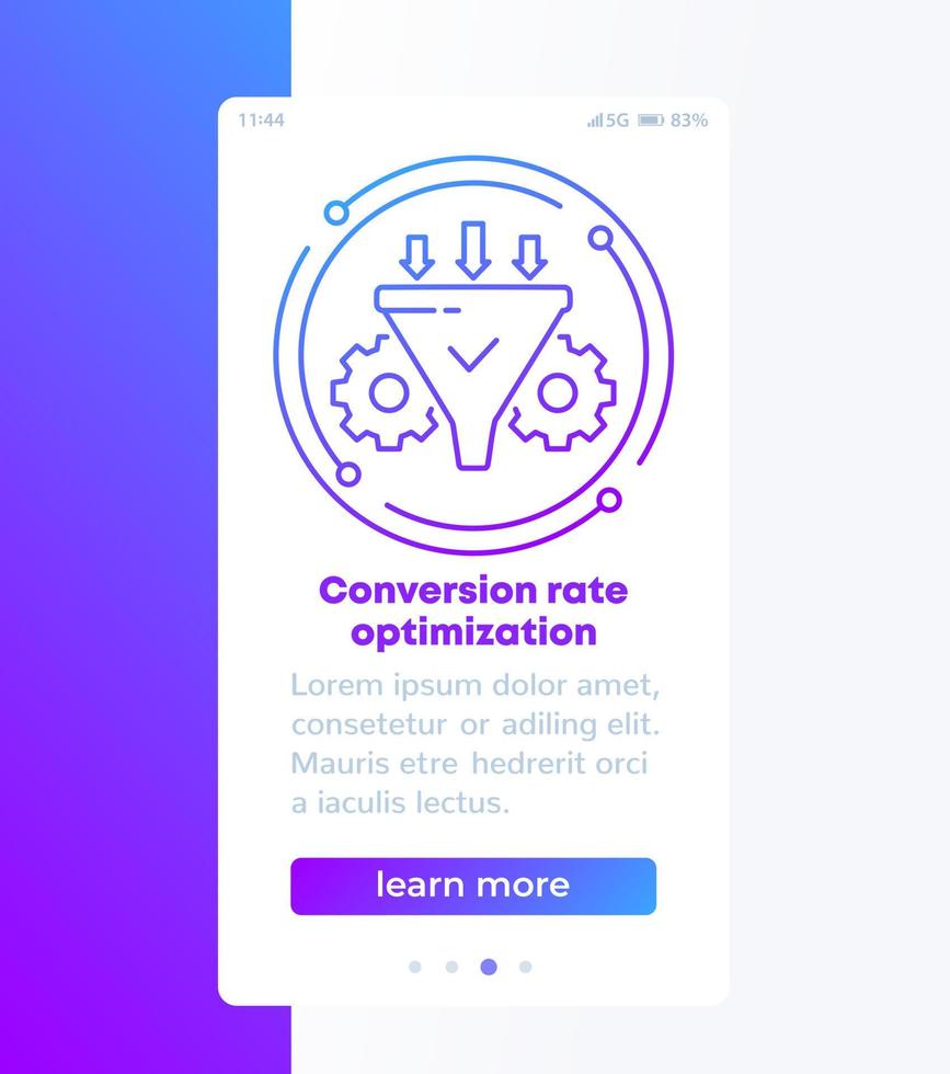 Conversion rate optimization, sales funnel banner design with line icon