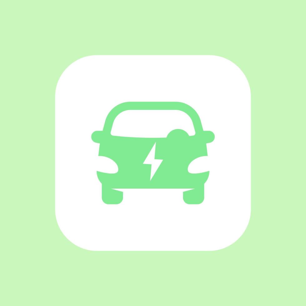 electric car icon, EV, electric vehicle vector, ecologic automobile, clean transport, isolated rounded square icon, vector illustration