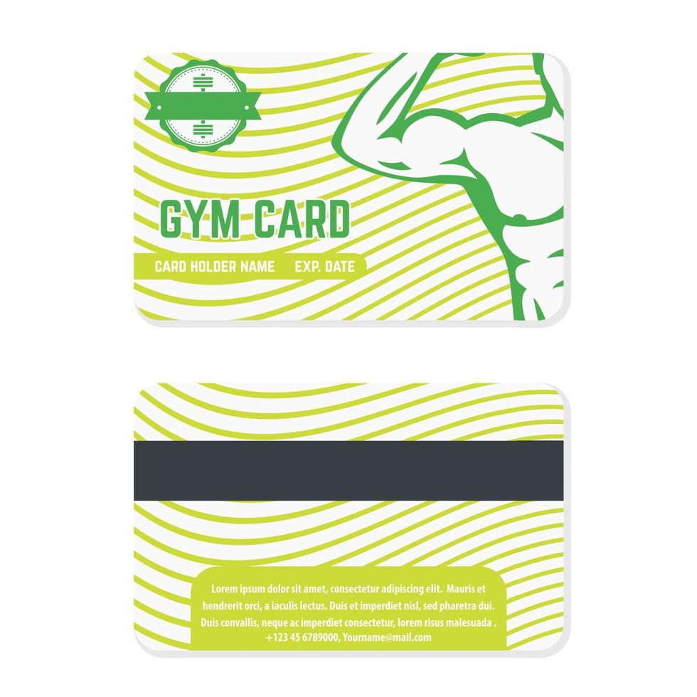 fitness club, gym card template design with athlete, green on white vector