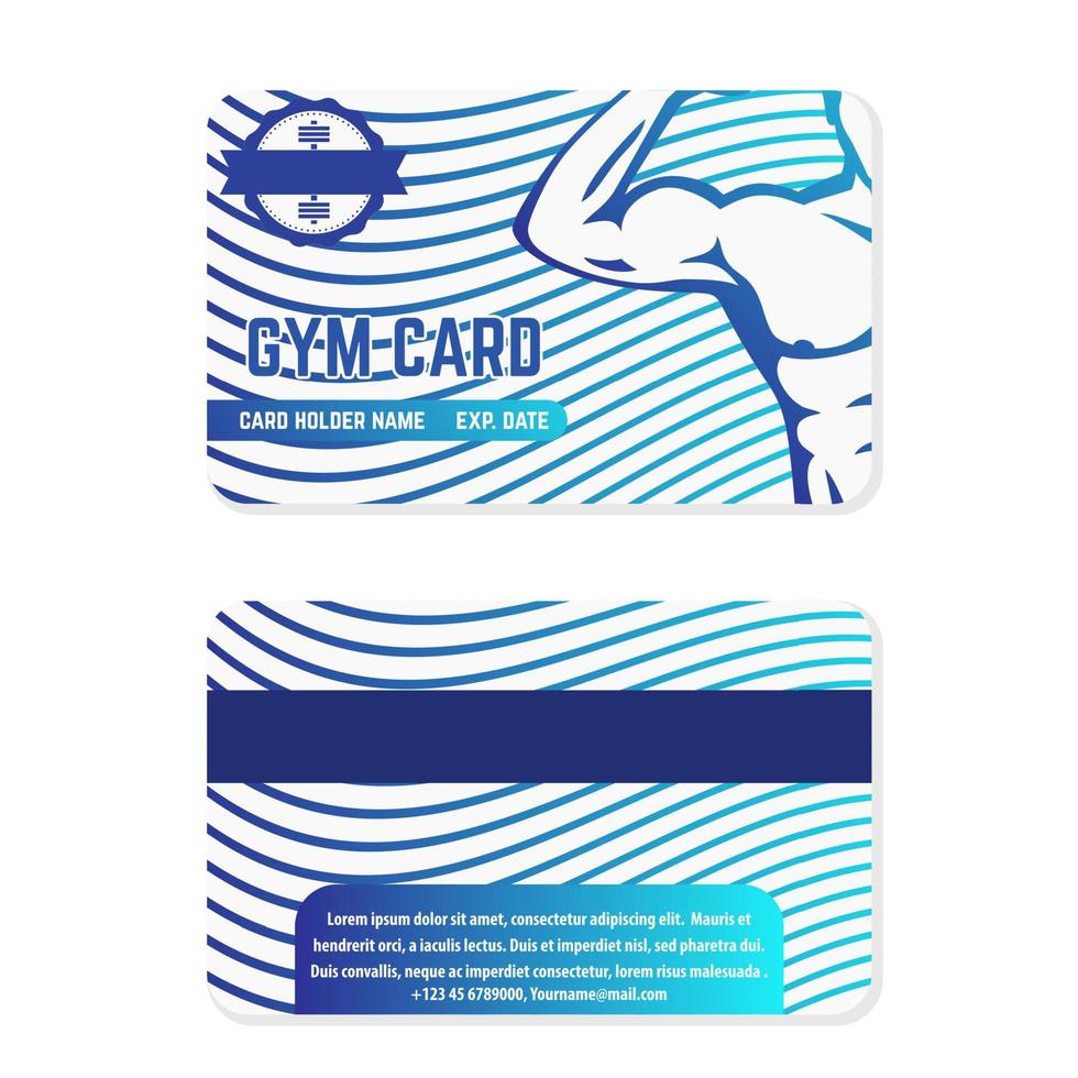 fitness club, gym card template design with athlete, blue on white vector