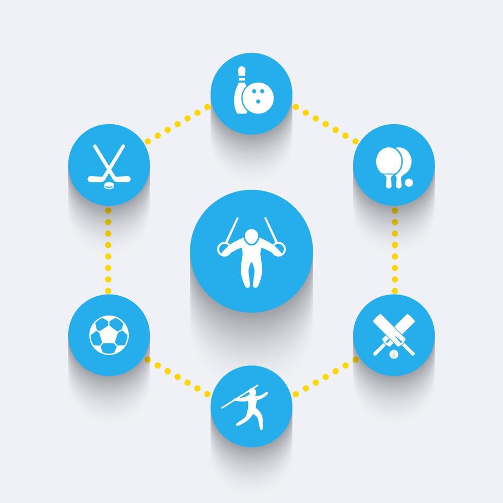 sport, games, competition round blue icons, sport pictograms set, vector illustration