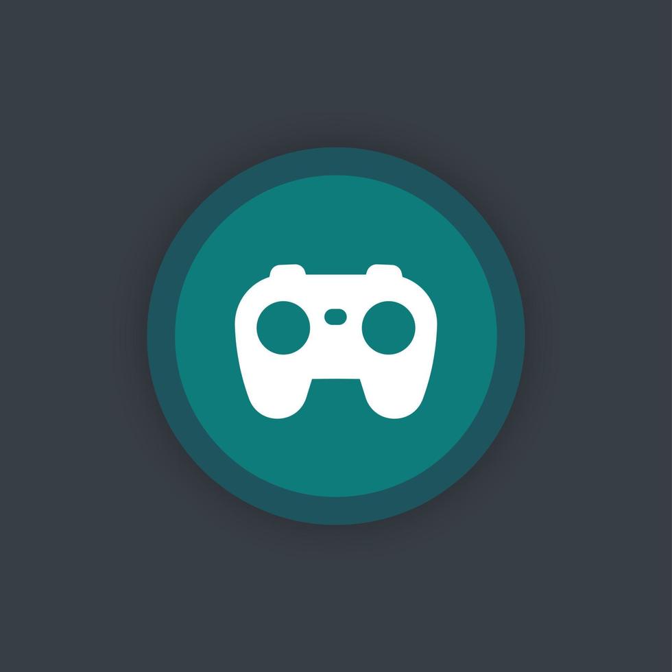 gamepad icon, video gaming, games, flat round green icon, vector illustration