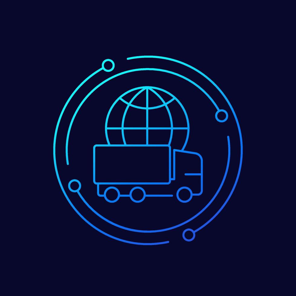 worldwide delivery with big truck line icon vector