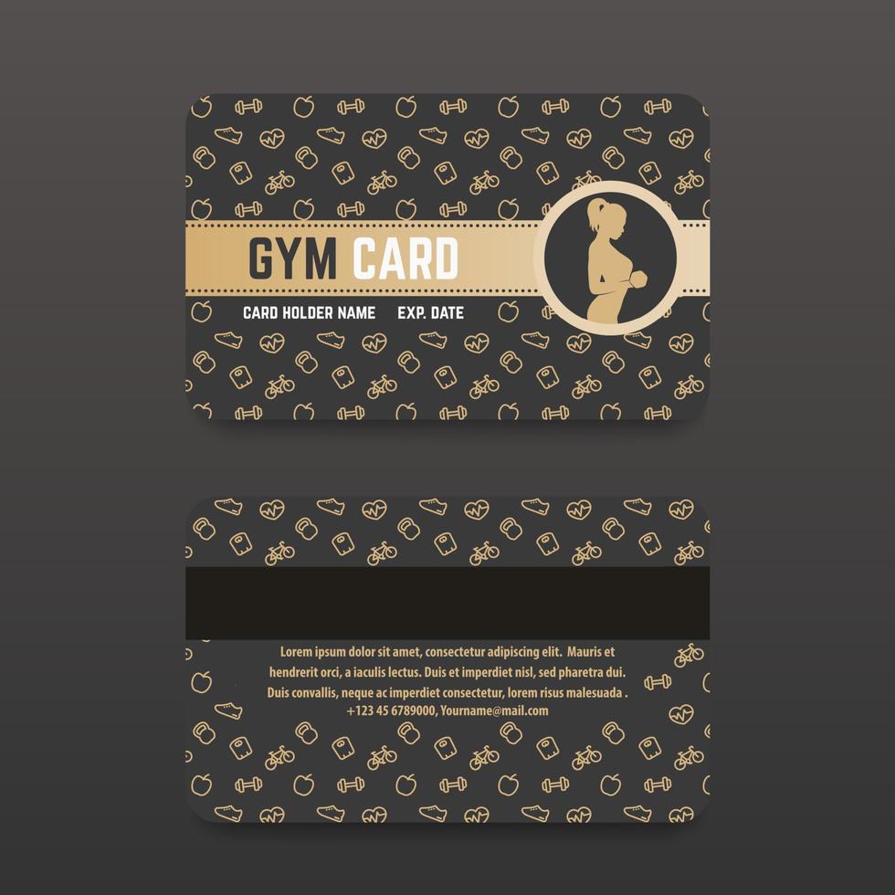 club de fitness, diseño de tarjeta de gimnasio, dorado en la oscuridad vector