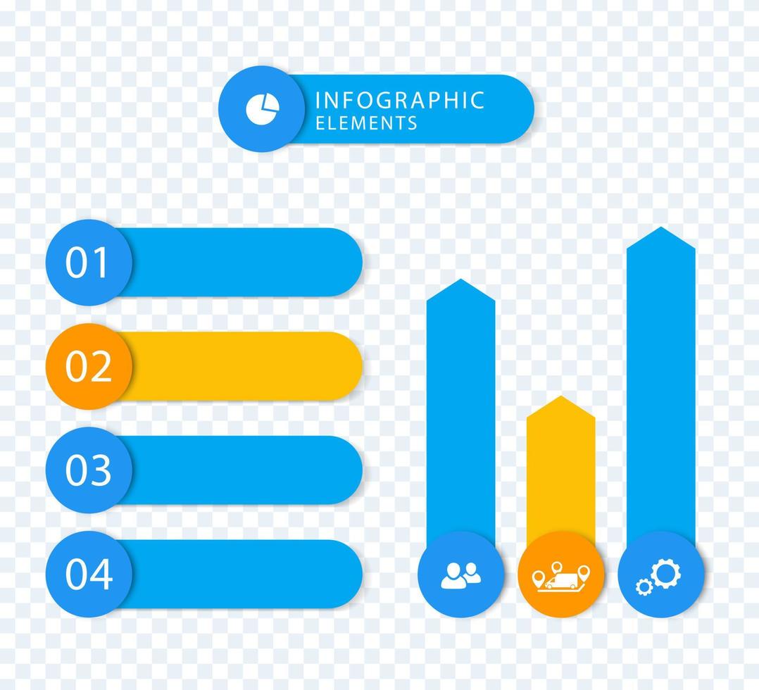 Modern Business infographic elements, step labels, 1 2 3 4, charts, blue, orange vector