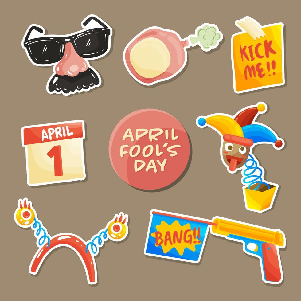April Fool's Day Prank Sticker Set vector