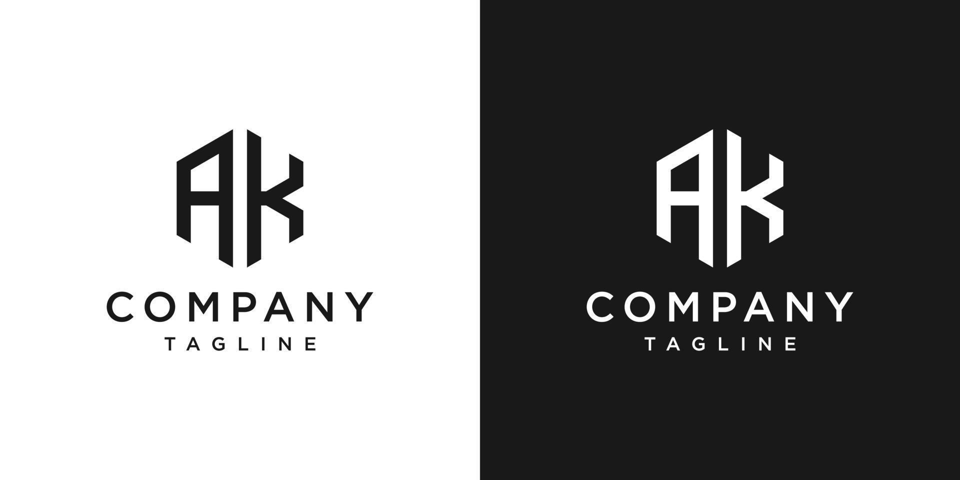 plantilla de icono de diseño de logotipo de monograma de letra creativa ak fondo blanco y negro vector