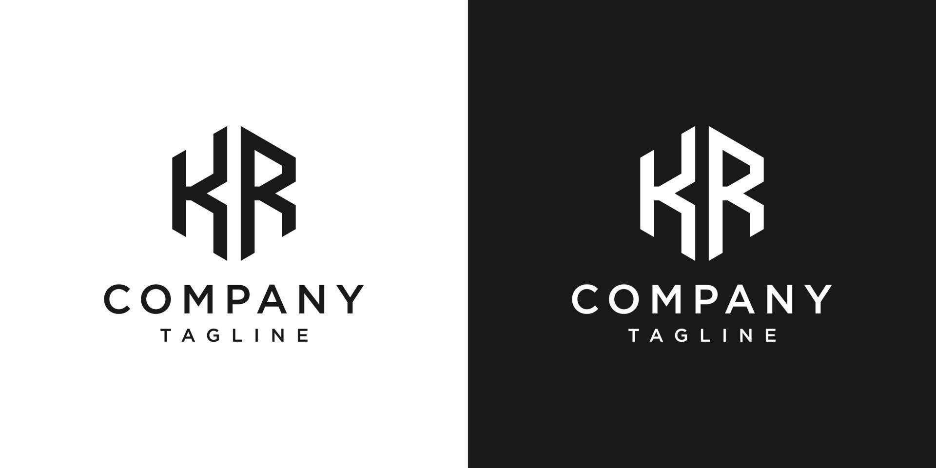 plantilla de icono de diseño de logotipo de monograma de letra creativa kr fondo blanco y negro vector