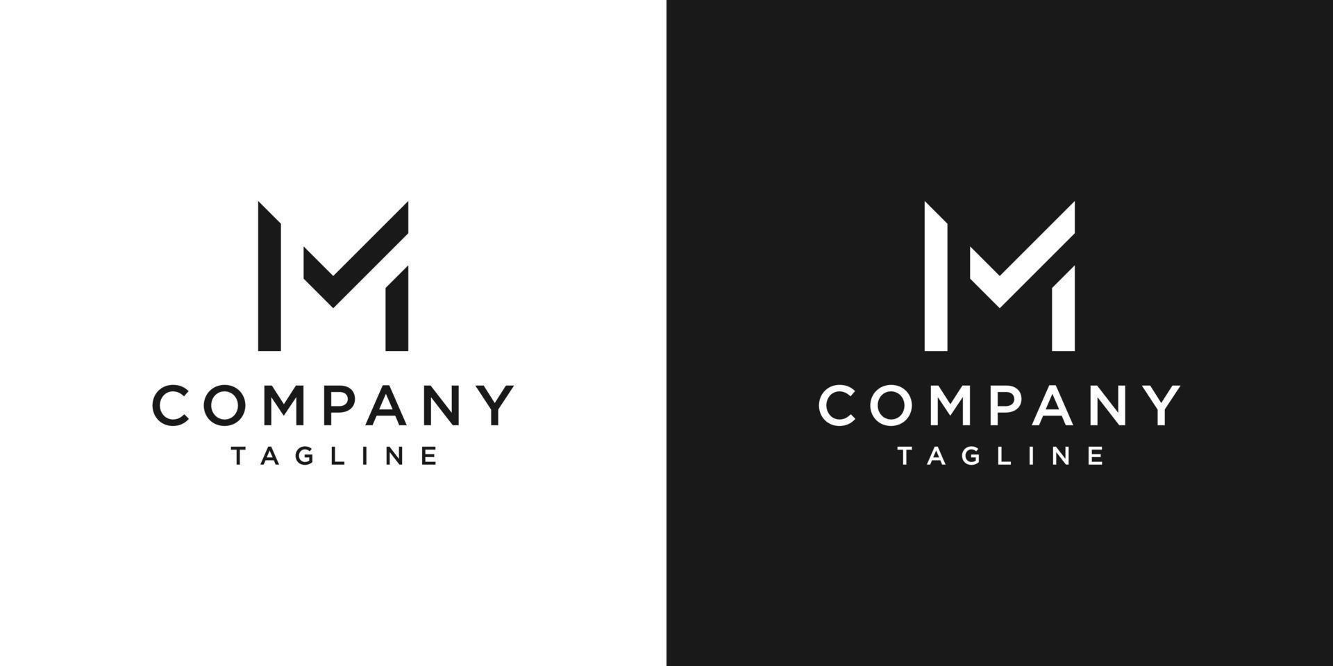 plantilla de icono de diseño de logotipo de monograma de verificación de letra m creativa fondo blanco y negro vector