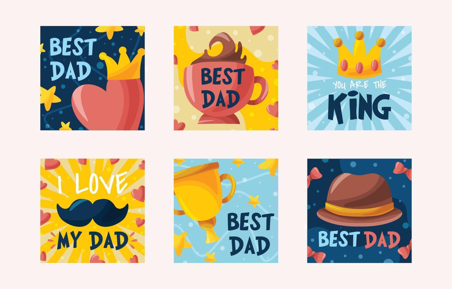 feliz día del padre linda colección de tarjetas de garabatos vector