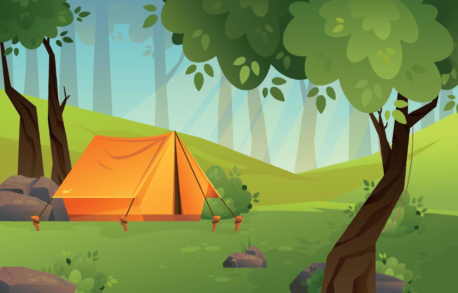 fondo de bosque de verano y camping vector